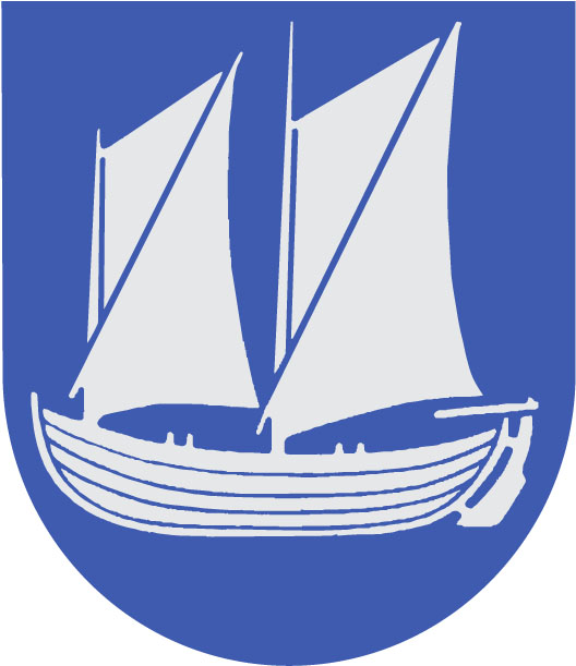Larsmo kommuns vapen med tvåmastad skötbåt i silver på blå botten