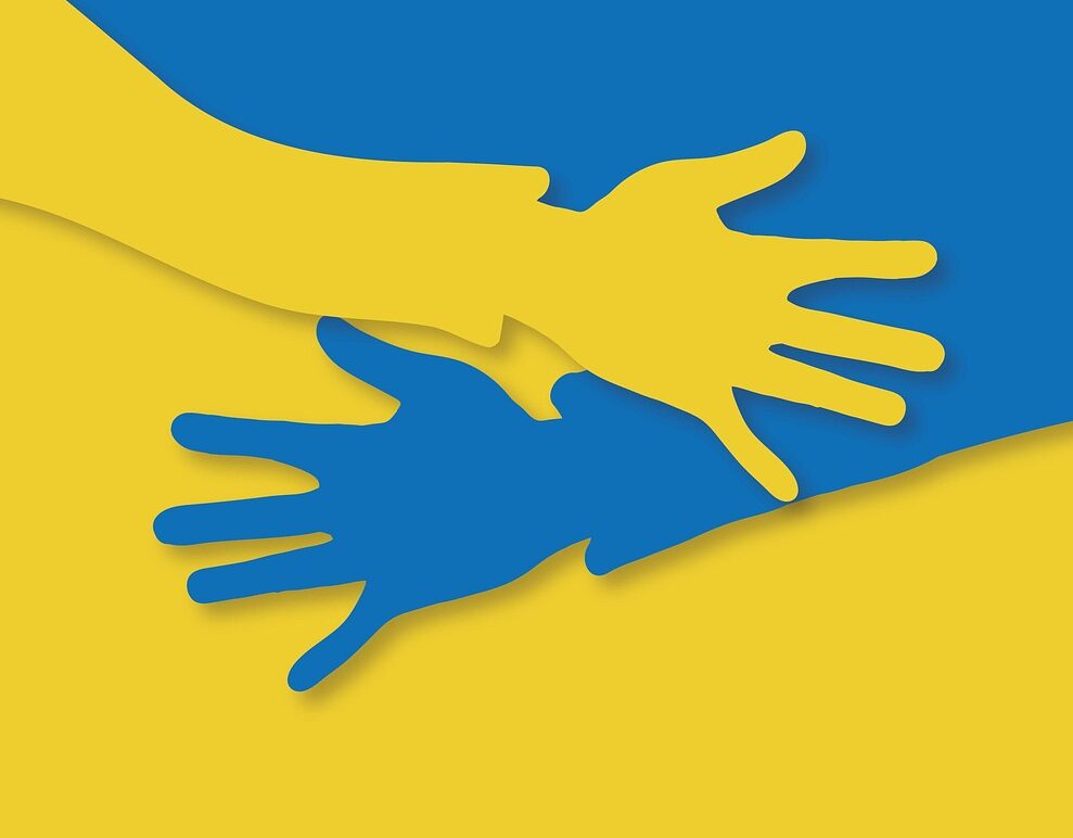 Armar på gul och blå botten